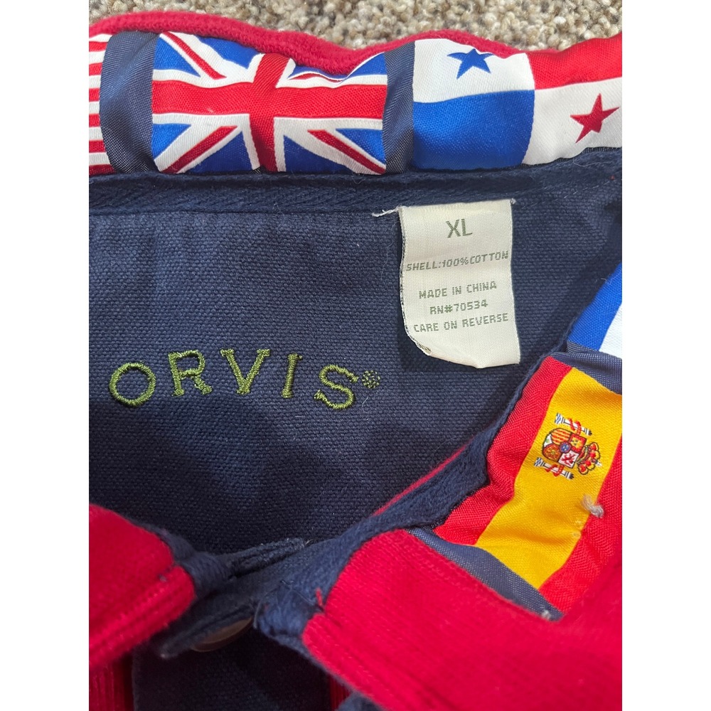 ORVIS Red Rugby Sweatshirt Men's Size XL International Flag Collar Patch Elbows - Picture 4 of 8